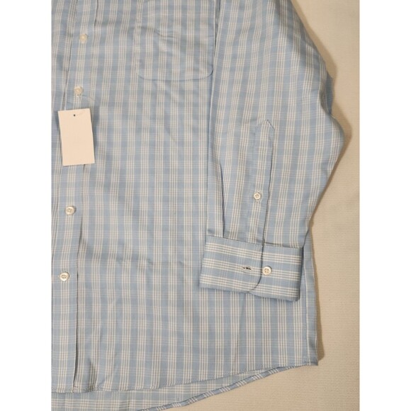 Stafford NWT Men's XL Dress Blue Plaid Button-up  17-17.5 32/33 Sweat Repel - Picture 2 of 9